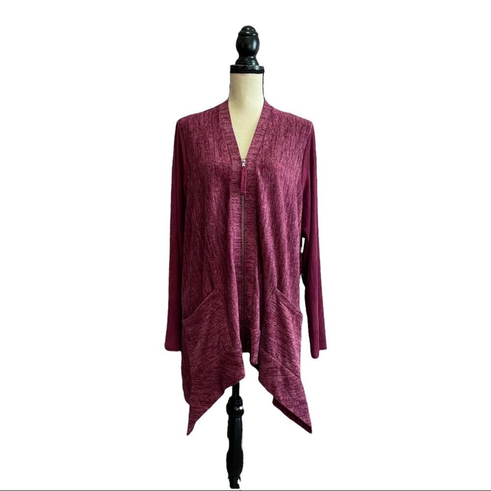 LOGO by Lori Goldstein Vegan Suede Knit Sweater Jacket